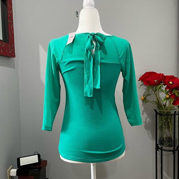 NEW Ann Taylor Tricot Knit Chiffon 3/4 Sleeve Tie Bow Layering Sweater XXSP NWT - Picture 3 of 16